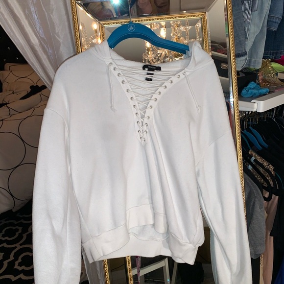 White tie up lace up hoodie sweatshirt - Picture 2 of 4